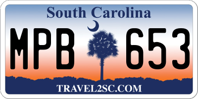 SC license plate MPB653