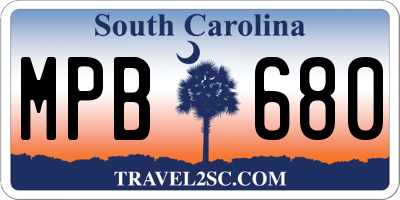SC license plate MPB680