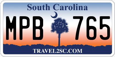 SC license plate MPB765