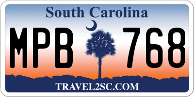 SC license plate MPB768