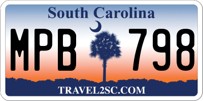 SC license plate MPB798