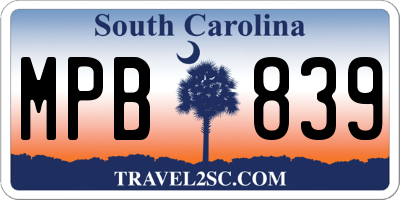 SC license plate MPB839