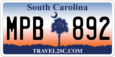 SC license plate MPB892