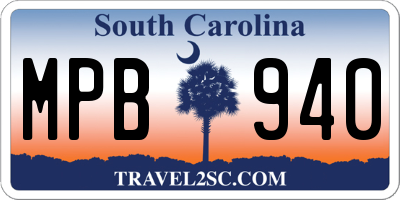 SC license plate MPB940