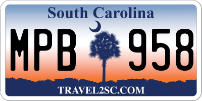 SC license plate MPB958