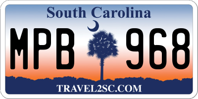 SC license plate MPB968