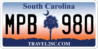 SC license plate MPB980