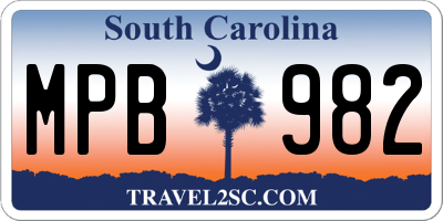SC license plate MPB982