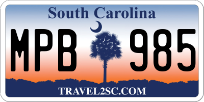 SC license plate MPB985
