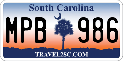 SC license plate MPB986