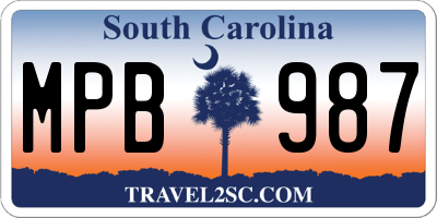 SC license plate MPB987