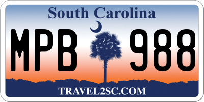 SC license plate MPB988