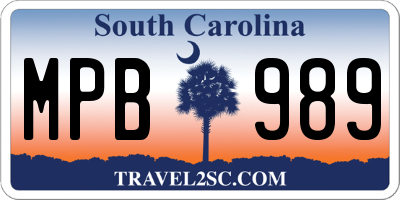 SC license plate MPB989