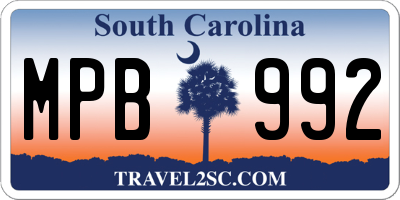 SC license plate MPB992
