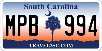 SC license plate MPB994