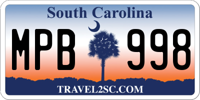 SC license plate MPB998
