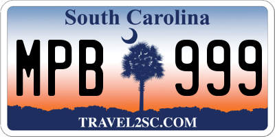 SC license plate MPB999