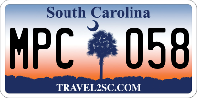 SC license plate MPC058