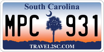 SC license plate MPC931