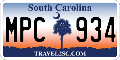 SC license plate MPC934