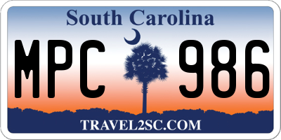 SC license plate MPC986