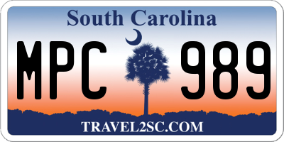 SC license plate MPC989