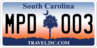 SC license plate MPD003