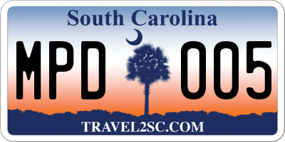 SC license plate MPD005