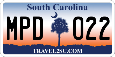 SC license plate MPD022