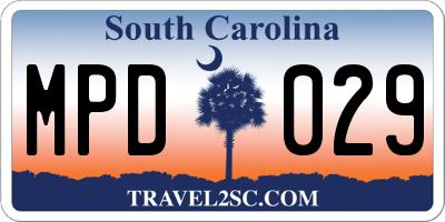 SC license plate MPD029