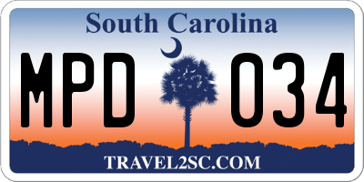 SC license plate MPD034