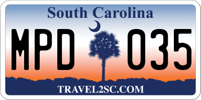 SC license plate MPD035
