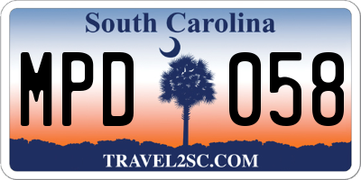 SC license plate MPD058