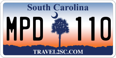 SC license plate MPD110