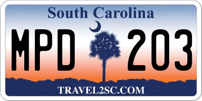 SC license plate MPD203