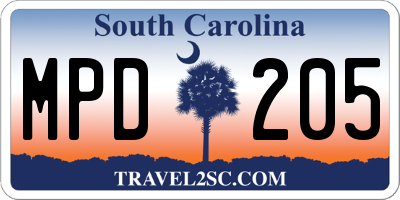 SC license plate MPD205