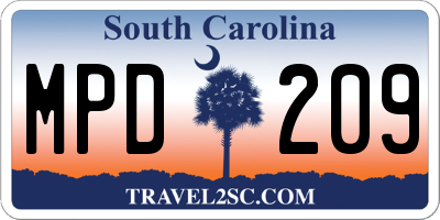 SC license plate MPD209
