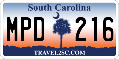 SC license plate MPD216