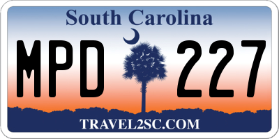SC license plate MPD227