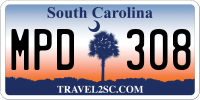 SC license plate MPD308
