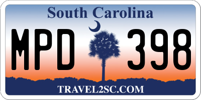 SC license plate MPD398