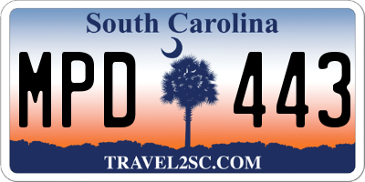 SC license plate MPD443