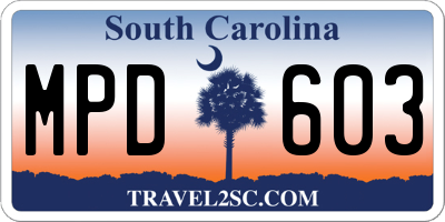 SC license plate MPD603