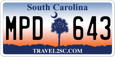 SC license plate MPD643