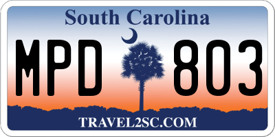 SC license plate MPD803