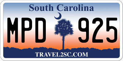 SC license plate MPD925