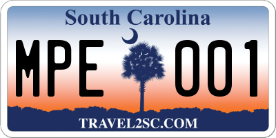 SC license plate MPE001