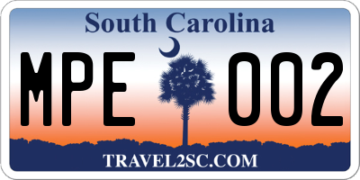 SC license plate MPE002