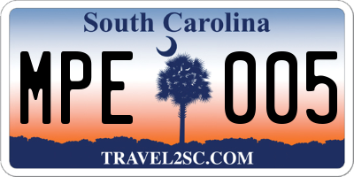 SC license plate MPE005
