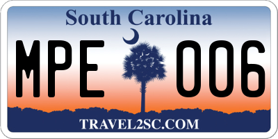 SC license plate MPE006